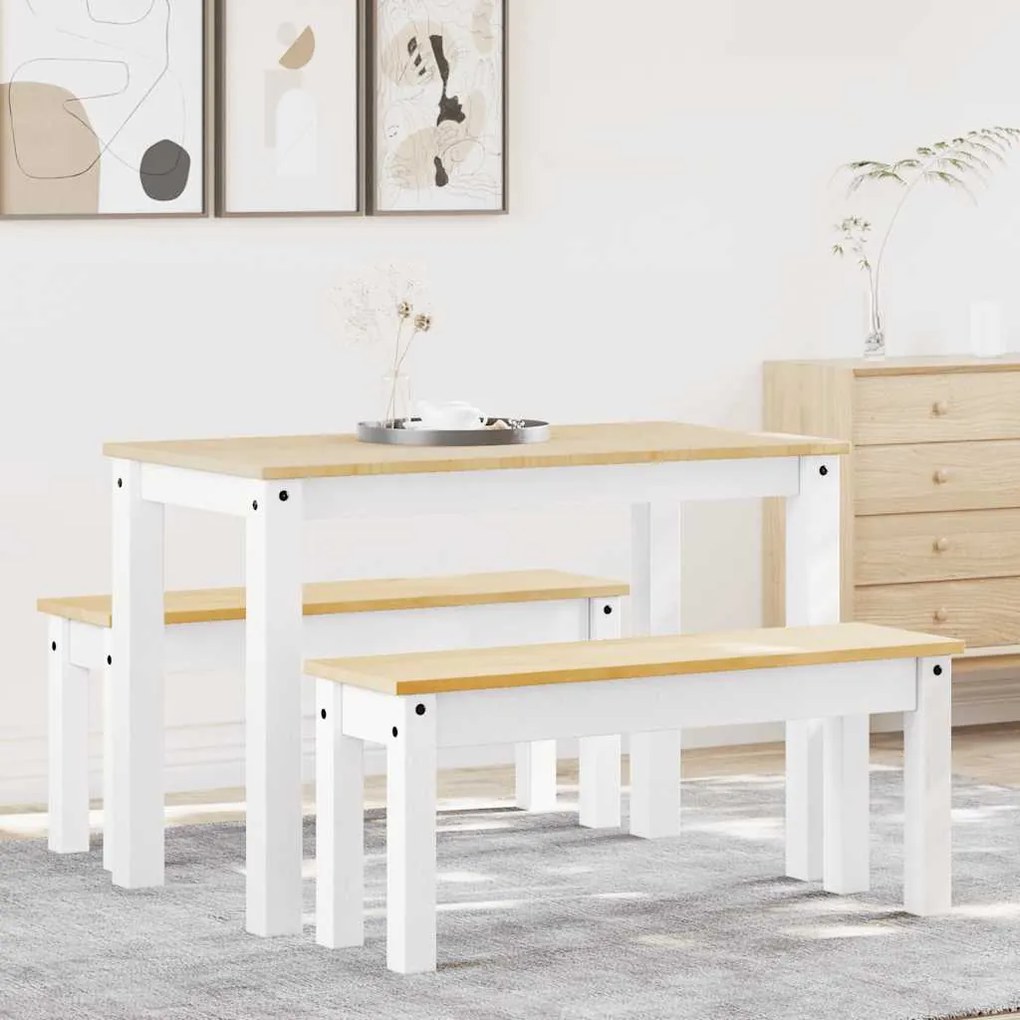 vidaXL 3 pcs conjunto de jantar Panama madeira pinho maciça branco
