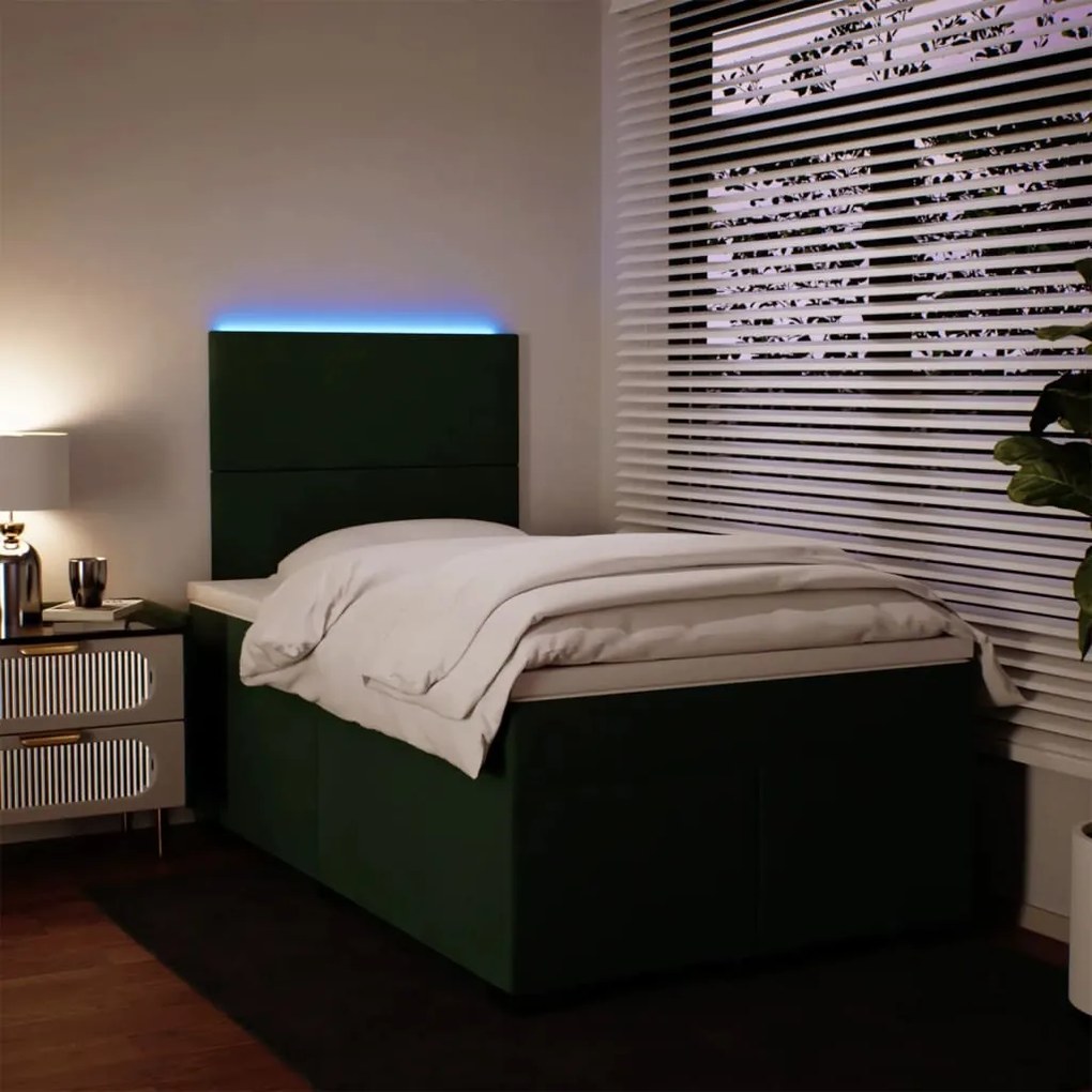 Cama boxspring com colchão 120x190 cm veludo verde-escuro