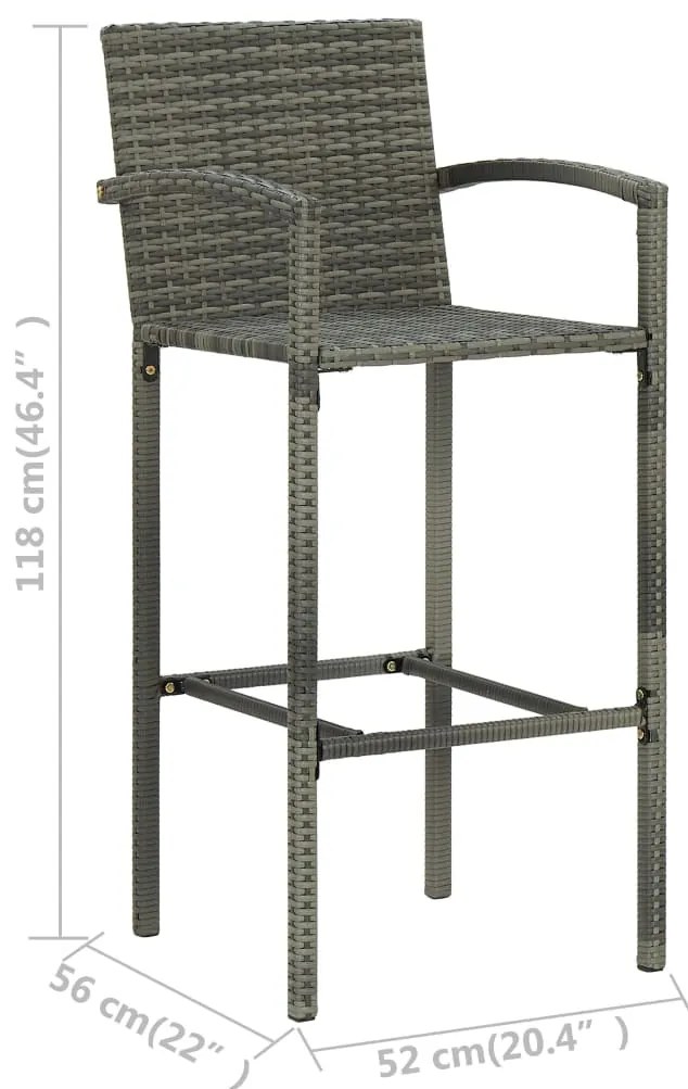 Bancos de bar 2 pcs vime PE cinzento