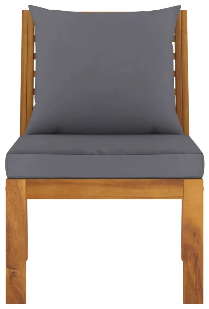 3 pcs conjunto lounge jardim c/ almofadões cinza-escuro acácia