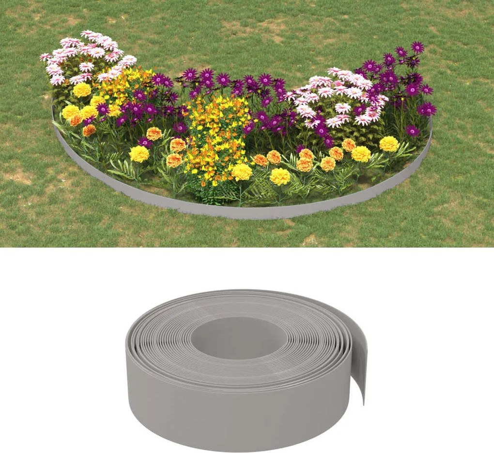 vidaXL Bordas de jardim 3 pcs 10 m 15 cm polietileno cinzento