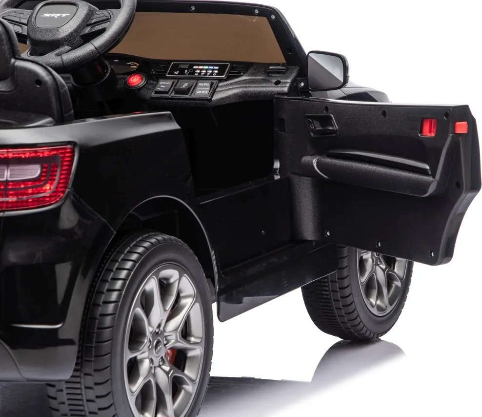 Carro elétrico para Crianças 2 a 5 anos, 12V Dodge Durango Rodas de espuma EVA, assento Couro ecológico e Comando Preto