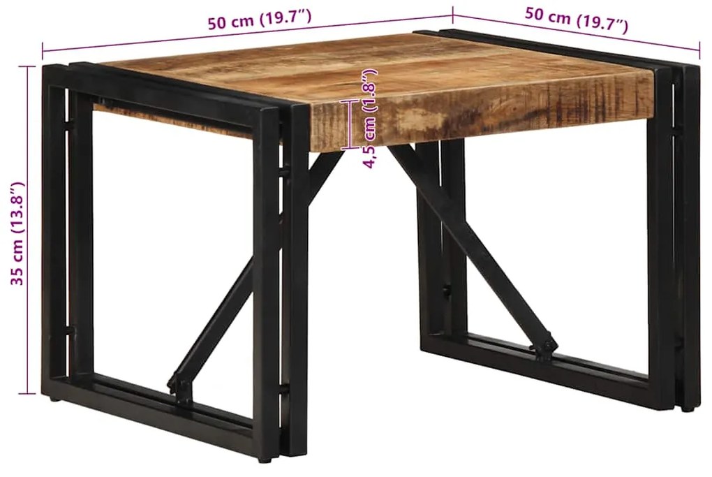 Mesa de centro 50x50x35 cm madeira de mangueira áspera maciça