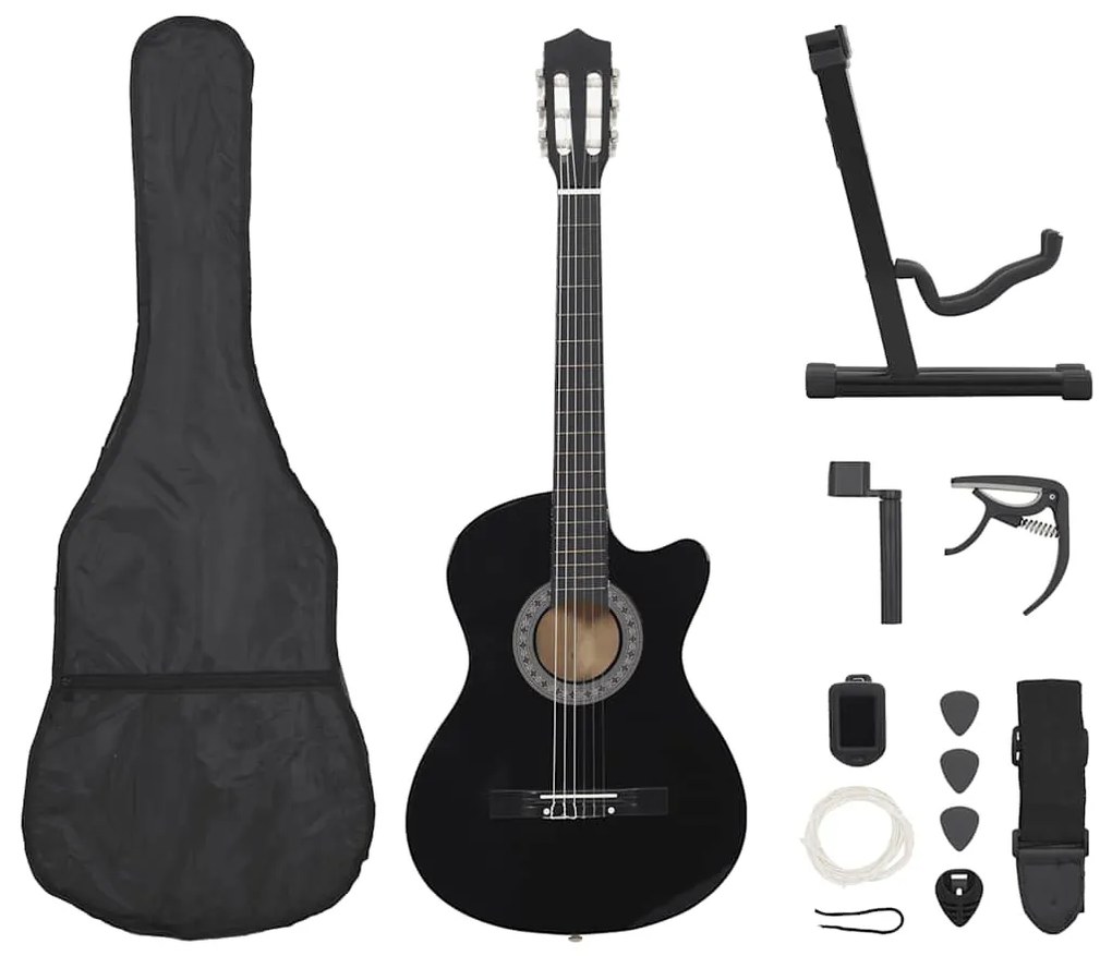 12 pcs conjunto de guitarra clássica com 6 cordas 38" preto