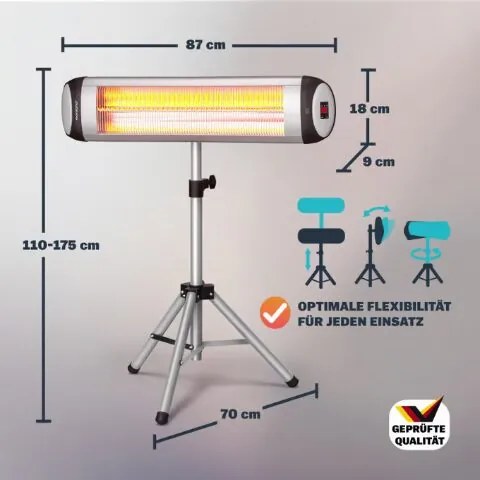 Aquecedor de exterior 2500 W, infravermelho, de pé Prateado