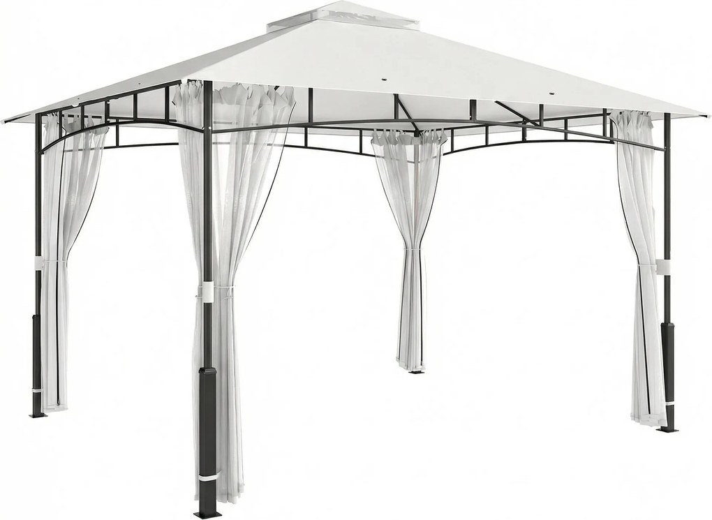 Outsunny Pavilhão, 3x3,6 m resistente à água Robust Pavilhão de jardim com mosquiteiro, telhado duplo, para jardim, terraço, Preto | Aosom Portugal