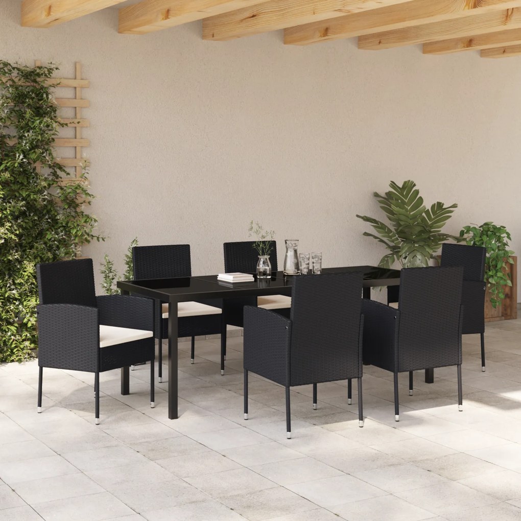 Conjunto de Jantar para Jardim de 7 peças com Almofadas Rattan Poliést