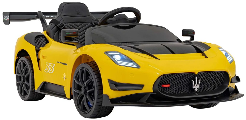 Carro elétrico para Crianças 12V 4 Motores Maserati MC20 GT2, Rodas de EVA, Assento de couro Amarelo