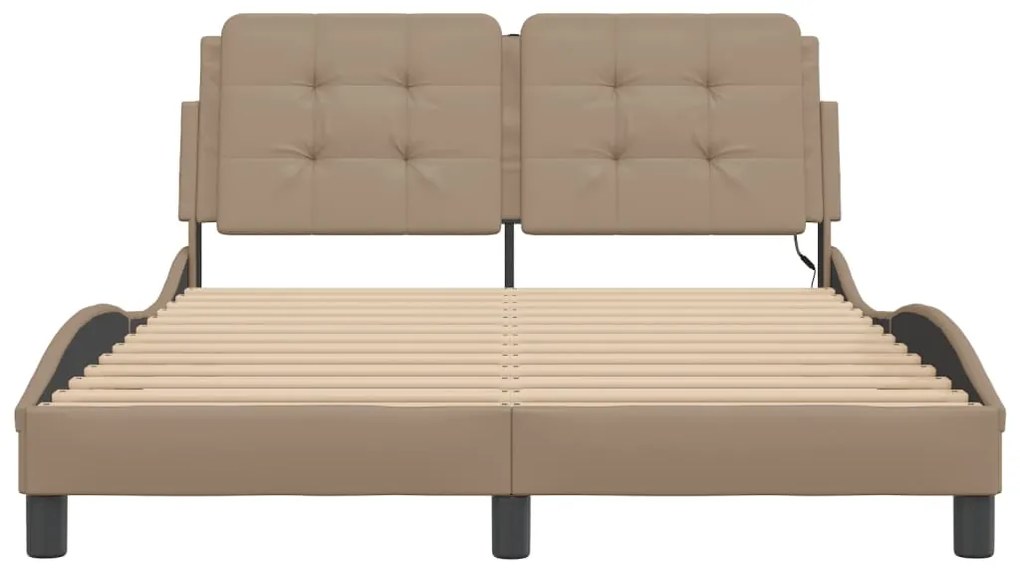 Estrutura cama c/ luzes LED 120x200 couro artificial cappuccino