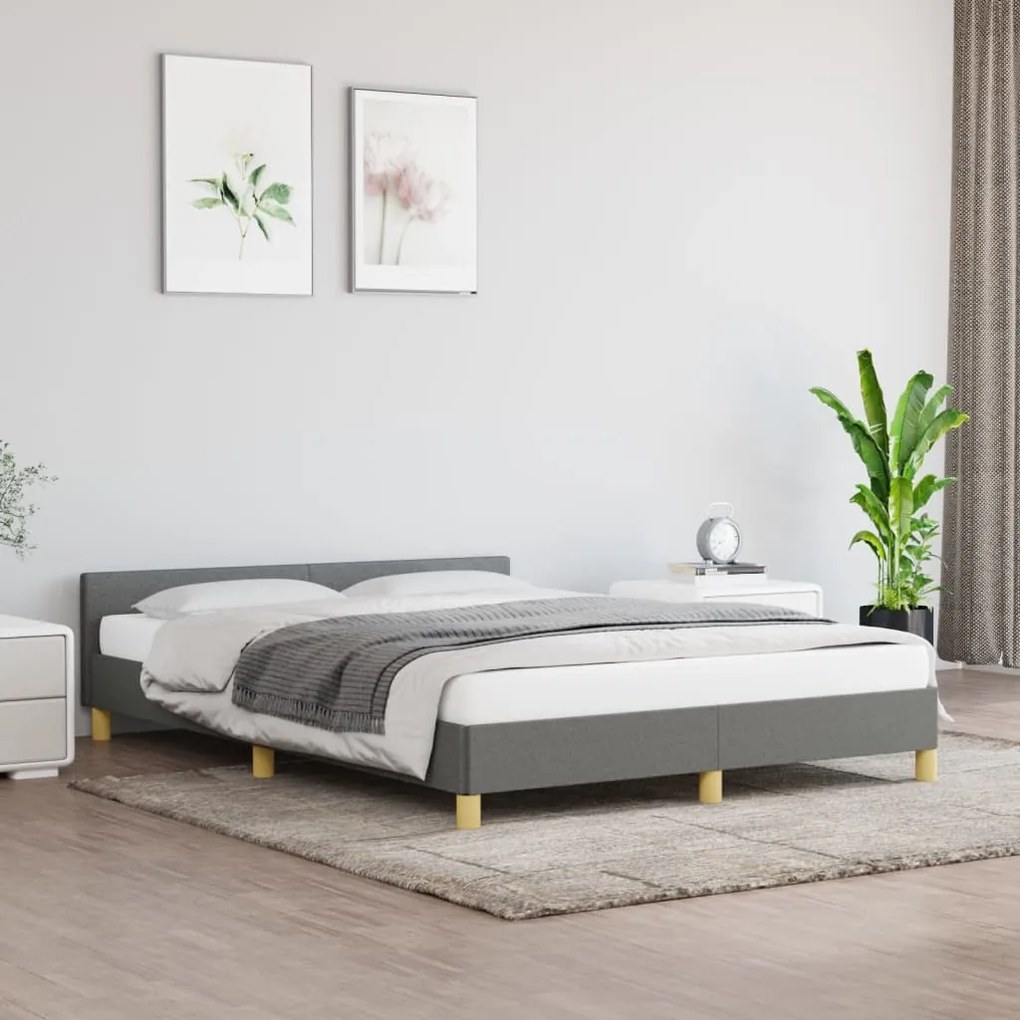 vidaXL Estrutura de cama sem colchão 140x200 cm tecido cinzento-escuro