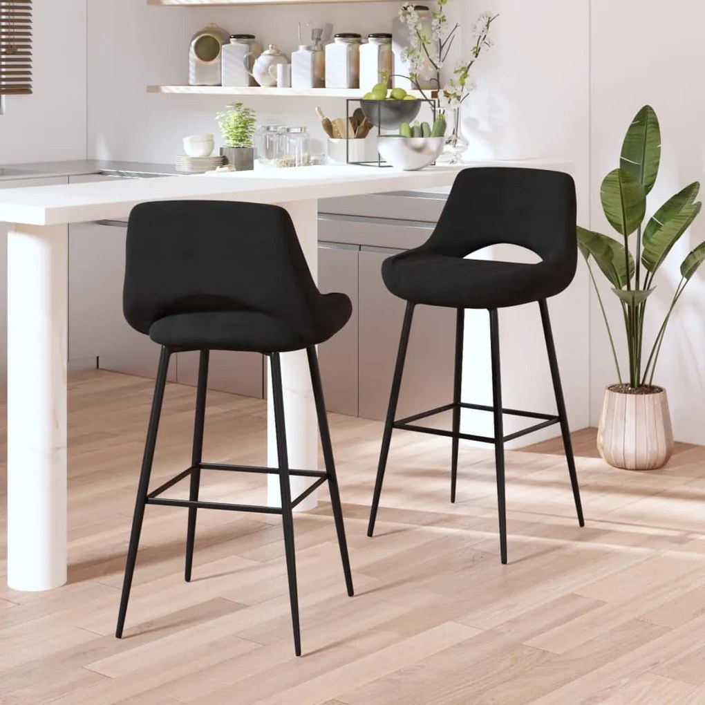 vidaXL Bancos de bar 2 pcs veludo preto