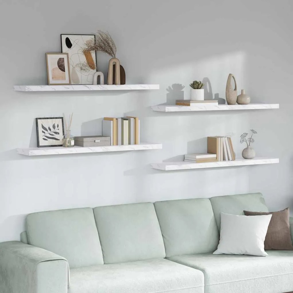 vidaXL Prateleira de Parede 4 pcs Mármore Branco 120 x 23,5 x 4 cm