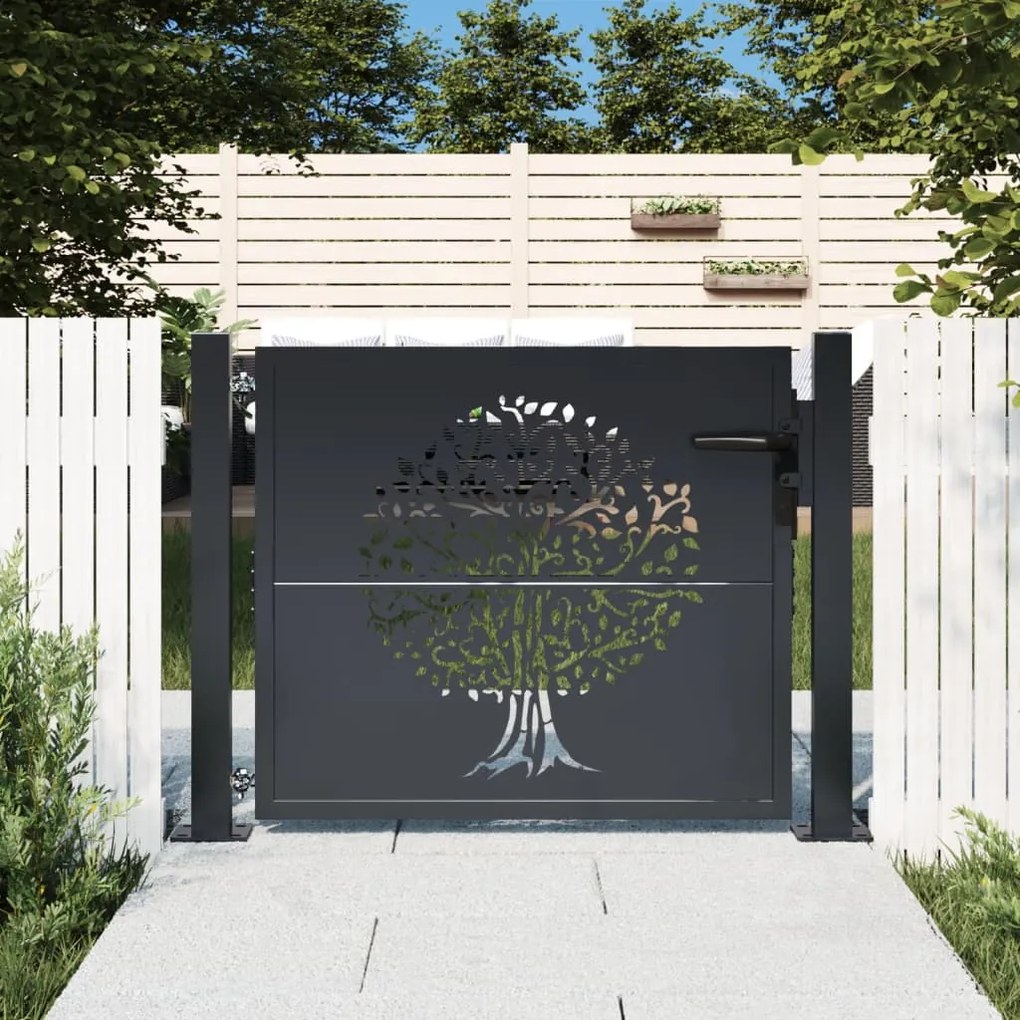 vidaXL Portão de jardim 105x105 cm aço design árvore antracite