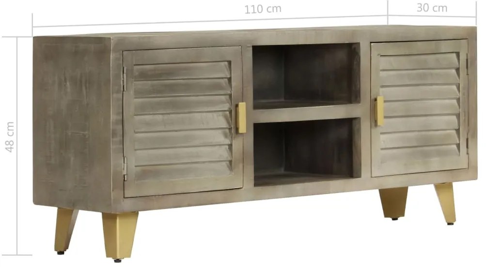 Móvel de TV 110x30x48 cm mangueira maciça cinzento e bronze