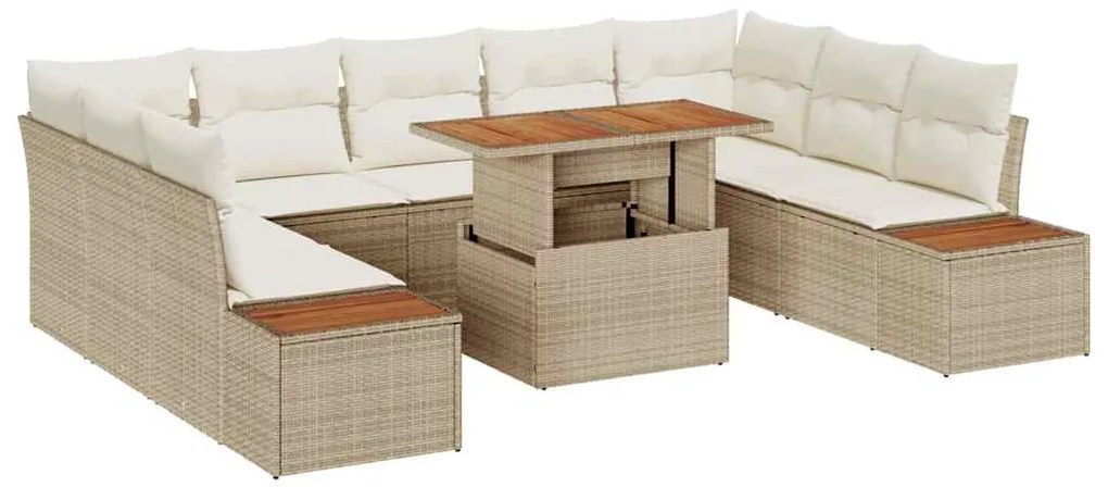 Conjunto de Jantar de Jardim com 10 Peças e Almofadas em Bege Rattan S