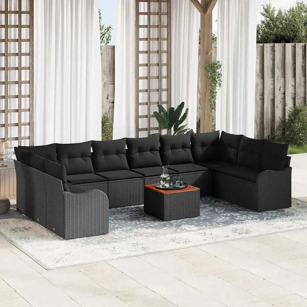 vidaXL Conjunto de Sofá de Jardim 11 pcs Preto Grande Vime