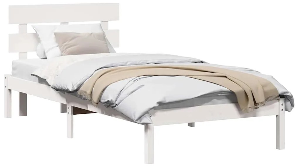 Estrado de Cama com Cabeceira Branca 75x190 cm Madeira Maciça de Pinho