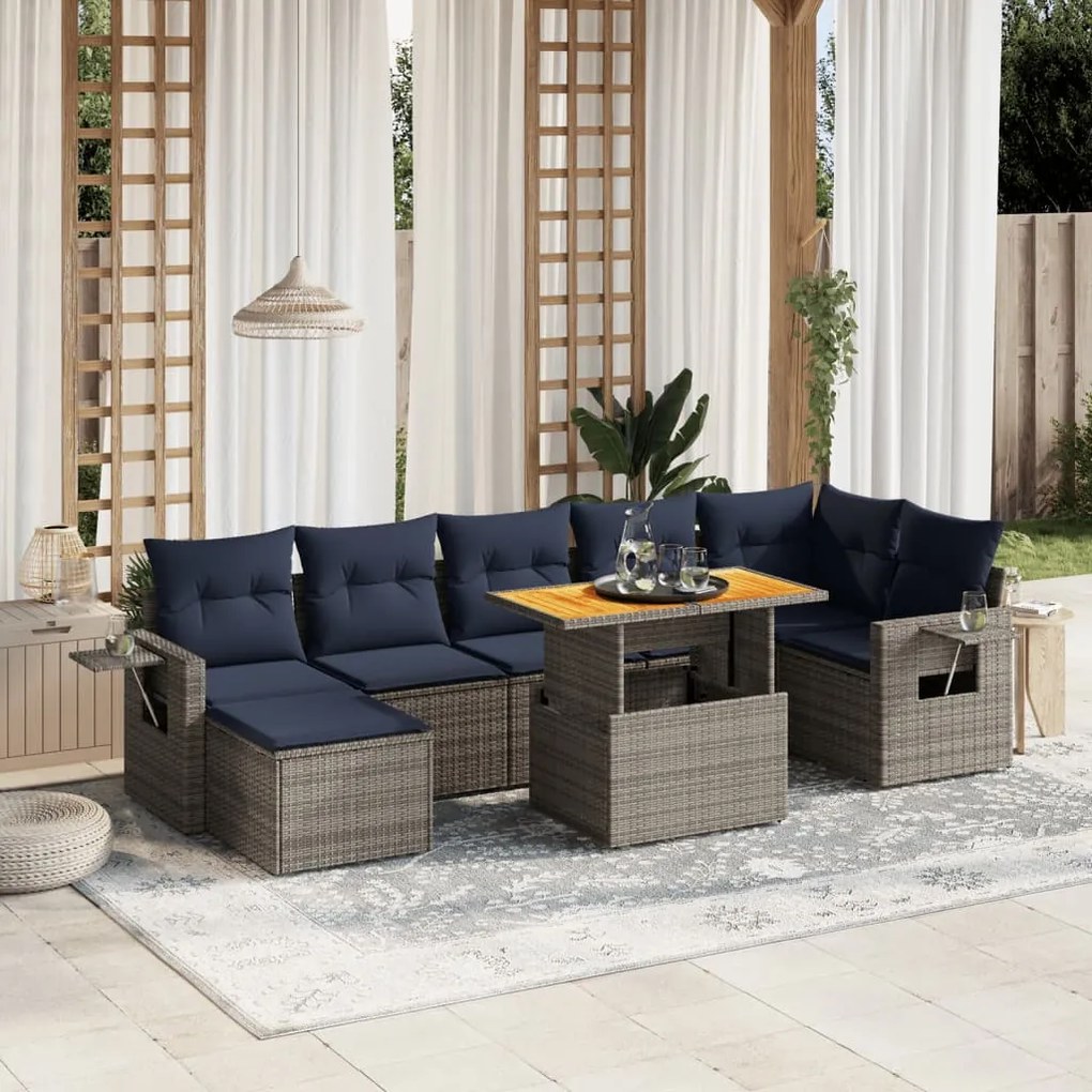 vidaXL 8 pcs conjunto sofás p/ jardim c/ almofadões vime PE cinzento