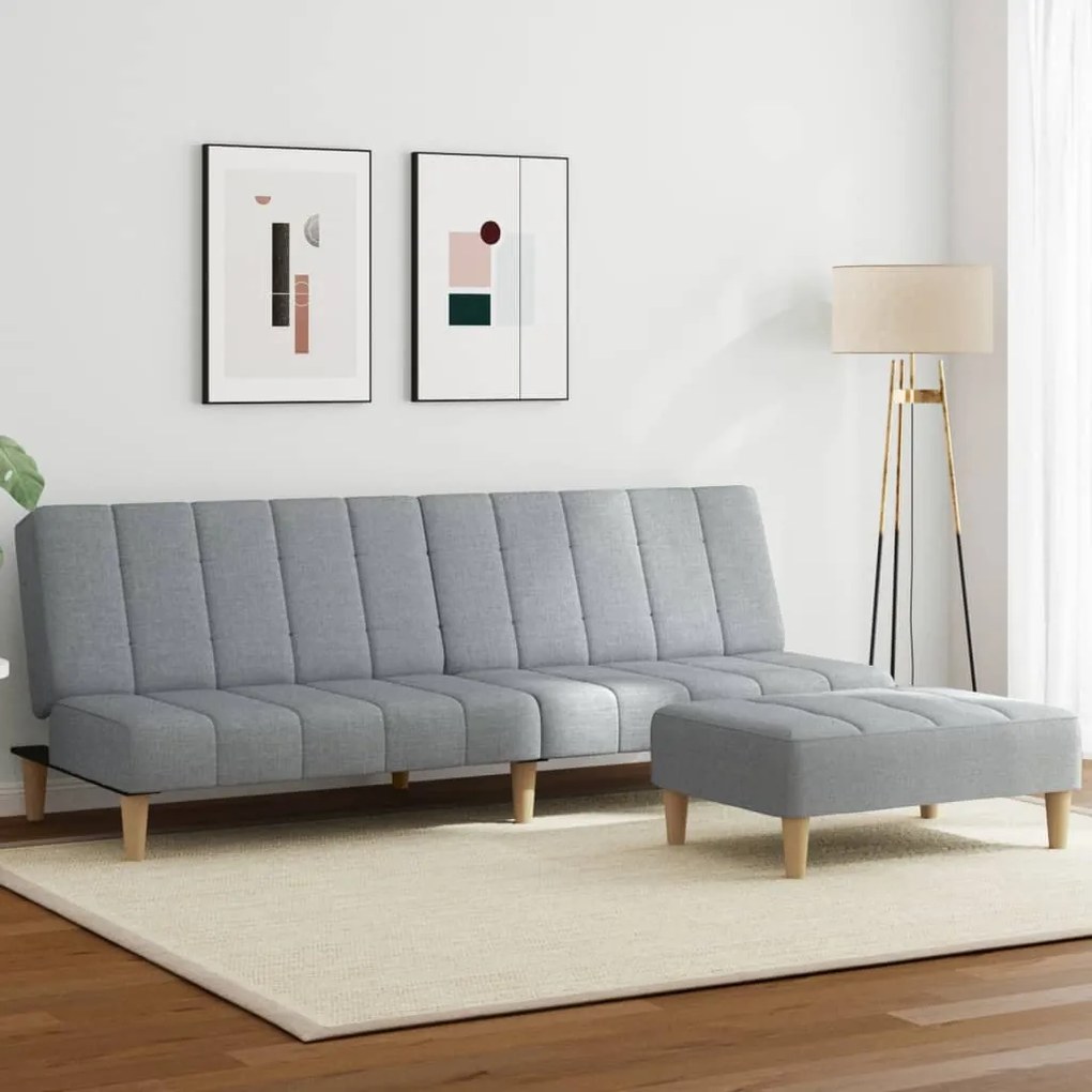 vidaXL Sofá-cama de 2 lugares c/ apoio de pés tecido cinzento-claro
