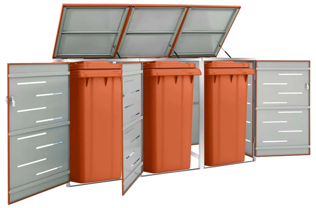 Abrigo triplo para caixotes do lixo 207x77,5x115 cm aço inox