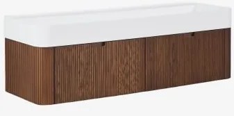 Conjunto De Móvel De Casa De Banho Suspenso 130x45 Cm Em Madeira Com Lavatório Integrado Saioa Madeira Escura - Sklum