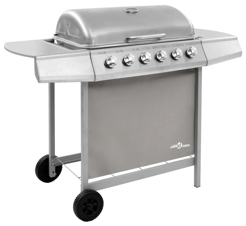 vidaXL Grelhador/barbecue a gás 6 discos prateado