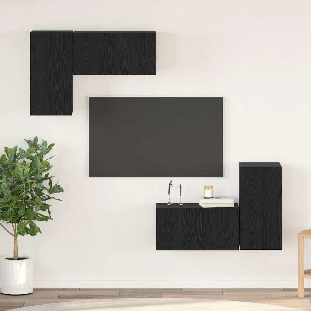 Conjunto de Cabine de TV 4 pcs Carvalho Preto 60 x 30 x 30 cm