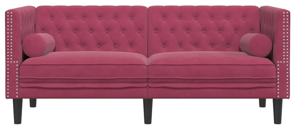 Sofá chesterfield com rolos 2 lugares veludo vermelho tinto