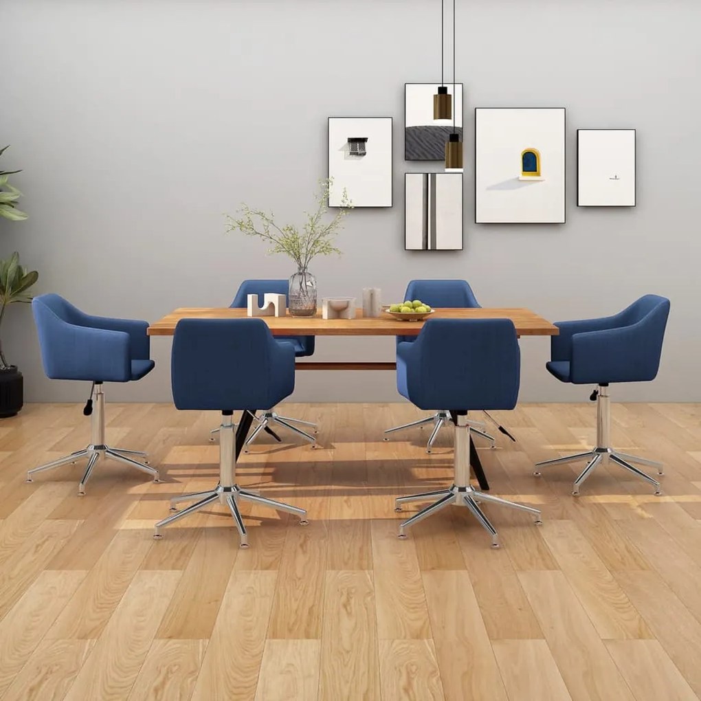 vidaXL Cadeiras de jantar giratórias 6 pcs tecido azul