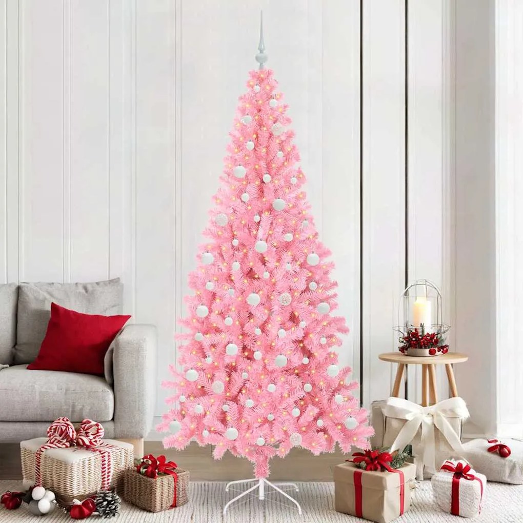vidaXL Árvore de Natal com 300 LEDs com suporte Rosa 210 cm PVC