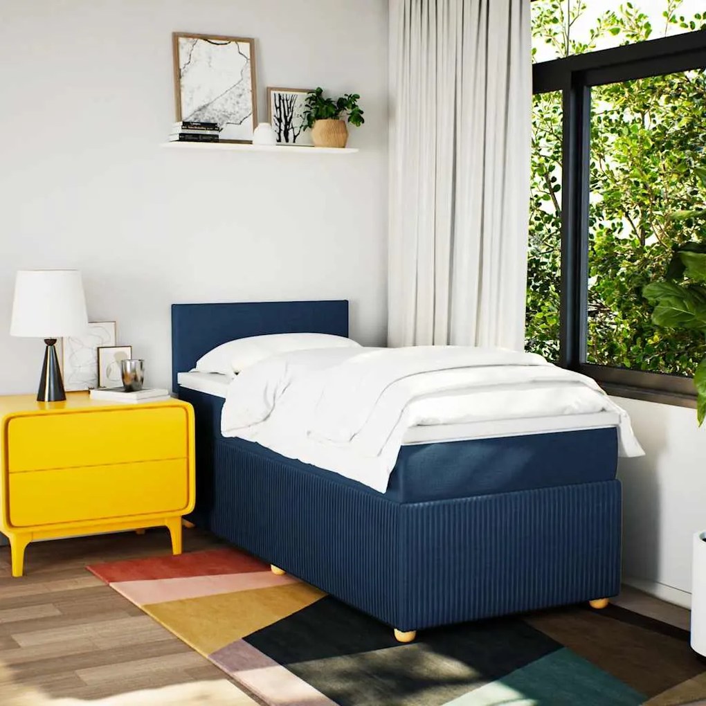 Cama com molas/colchão 80x200 cm tecido azul
