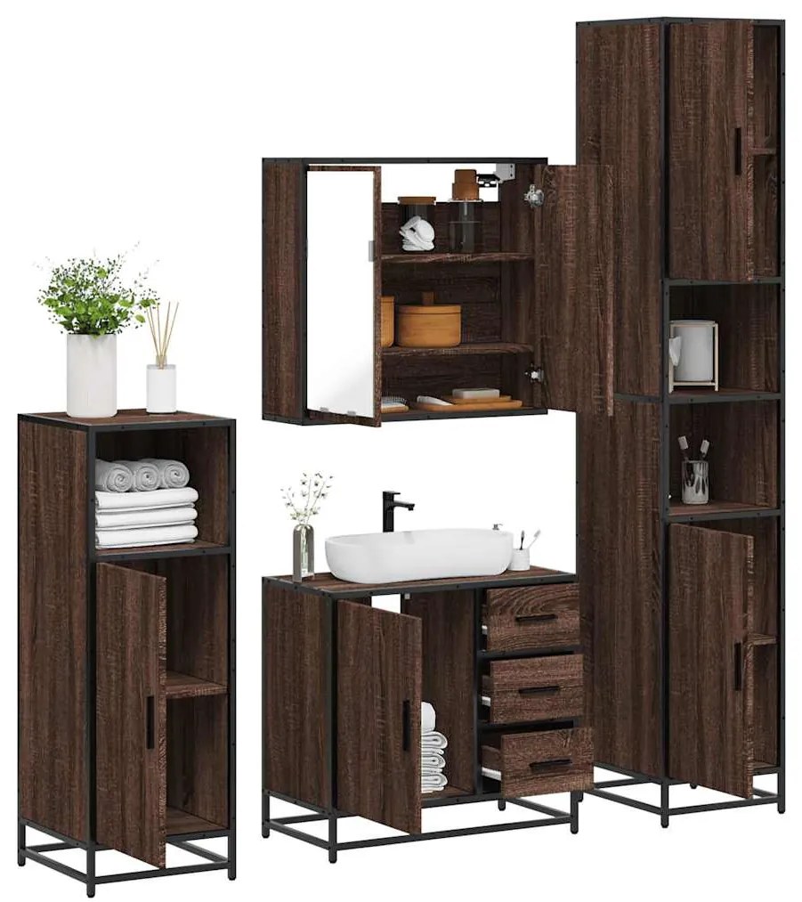 vidaXL 4 pcs conj. móveis WC derivados madeira cor carvalho castanho