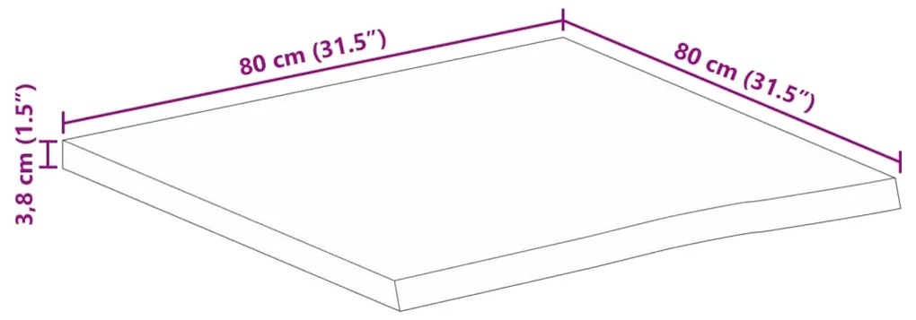 Tampo de mesa c/ borda viva 80x80x3,8cm mangueira áspera maciça