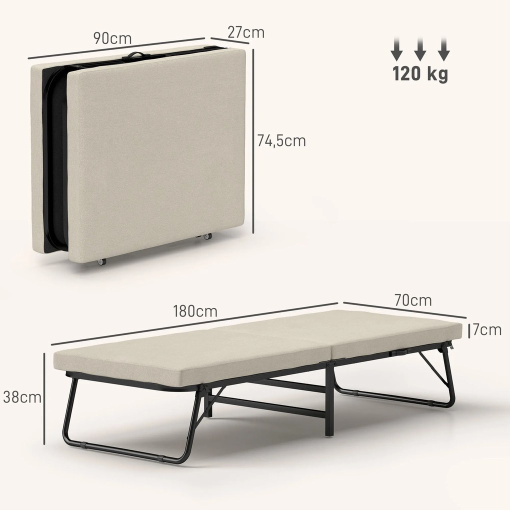 Cama Dobrável 70x180 cm com Colchão de Espuma Cama Dobrável com Encost