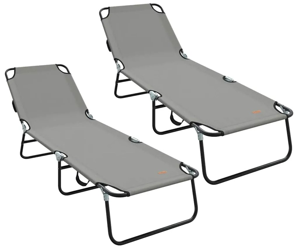 Espreguiçadeira Dobrável 2 pcs Cinza em tecido Oxford 600D