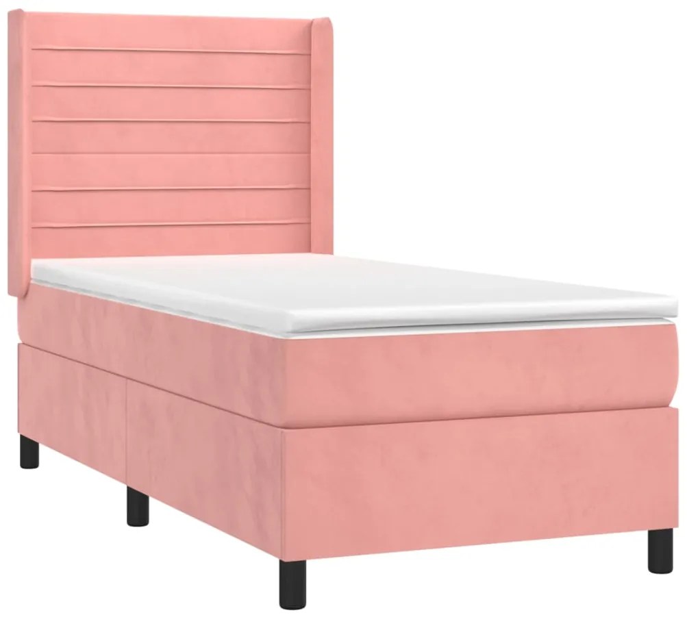 Cama box spring c/ colchão/LED 80x200 cm veludo rosa