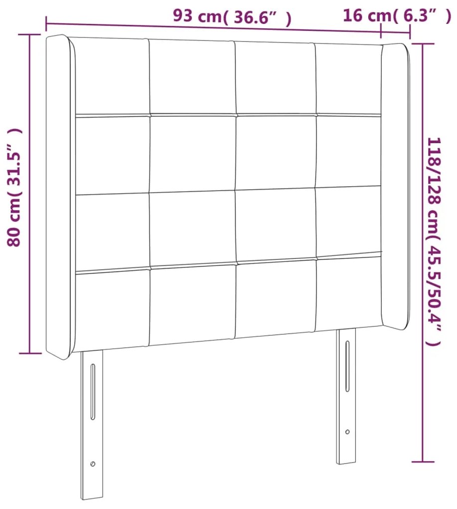 Cabeceira de cama c/ abas tecido 93x16x118/128cm cinzento-claro