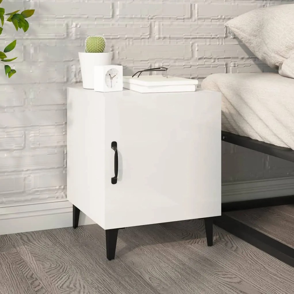 Mesas de cabeceira 2 pcs madeira processada branco brilhante