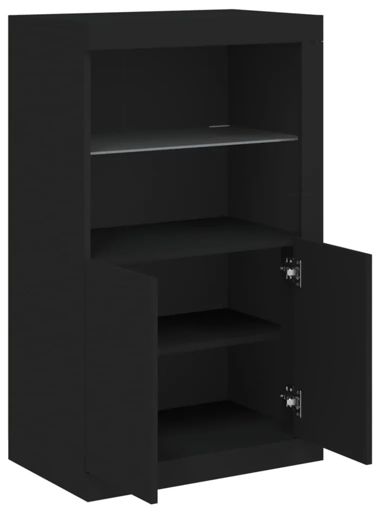 Armário de apoio com luzes LED derivados de madeira preto