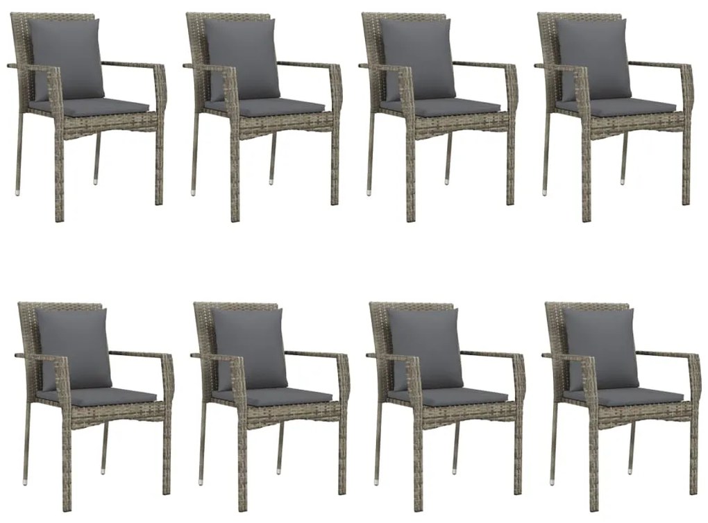 9 pcs conjunto jantar jardim c/ almofadões vime PE preto/cinza