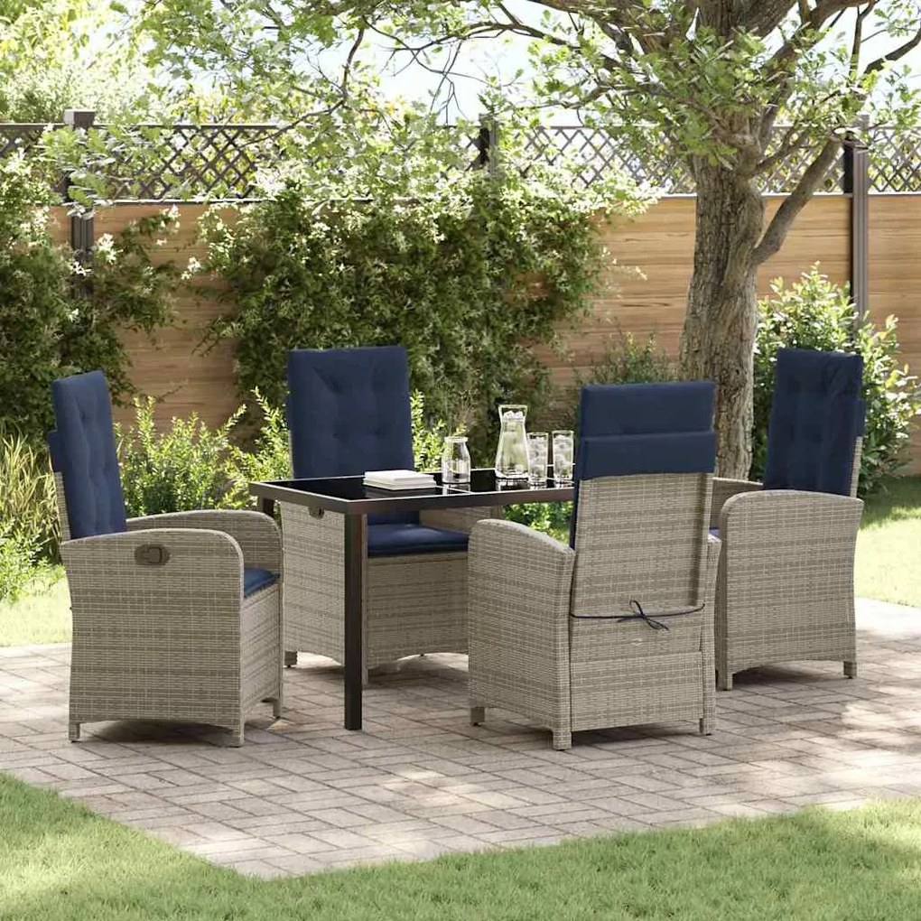 vidaXL Conjunto de Jantar de Jardim de 5 Peças com Almofadas em Rattan Sintético Cinza