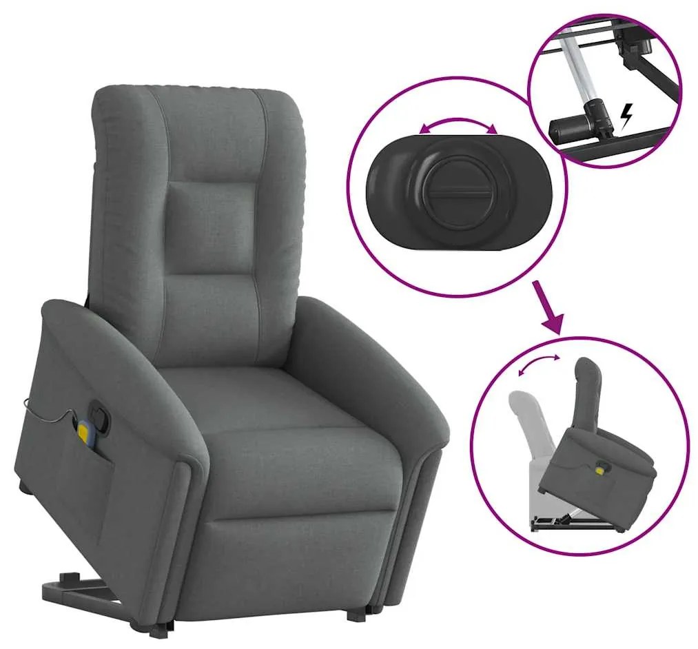 Poltrona elevatória de massagens tecido cinzento-escuro