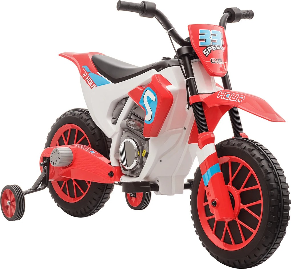 Mota elétrica infantil para crianças dos 3 aos 5 anos, 12 V, 3-8 km/h, com rodinhas laterais removíveis, 106,5 x 51,5 x 68 cm, vermelho