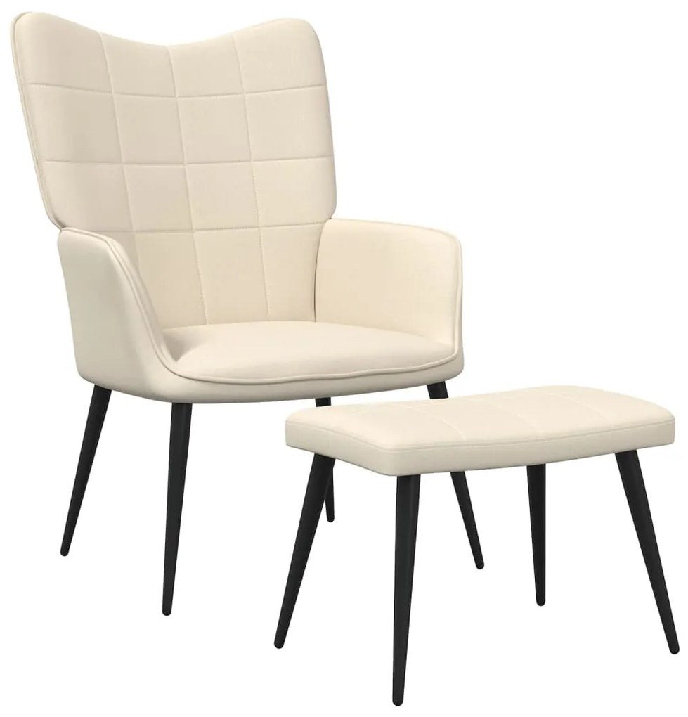 327954 vidaXL Cadeira de descanso com banco tecido cor creme