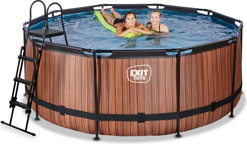 Piscina redonda Wood de 360 x 122 cm com bomba de filtro de areia - castanha