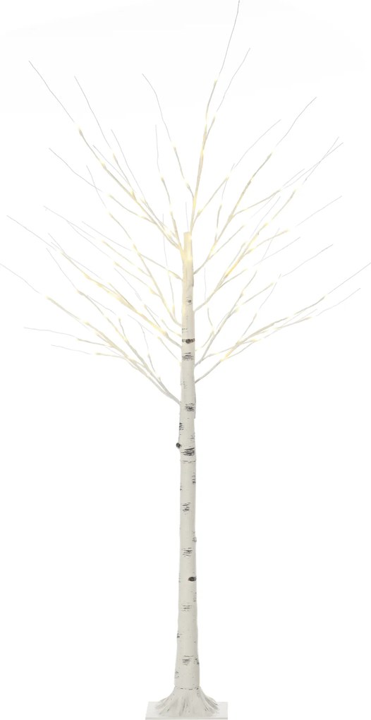 HOMCOM Árvore de Bétula com 96 Luzes LED IP44 Branco Quente Ramos Flexíveis e Base de Candeeiro 22x22x180 cm Branco | Aosom Portugal