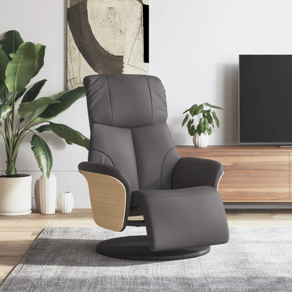 356627 vidaXL Cadeira reclinável com apoio de pés couro artificial cinzento