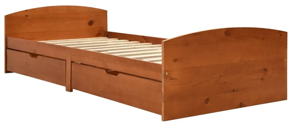 Estrutura cama c/ 2 gavetas 90x200 cm pinho maciço castanho mel