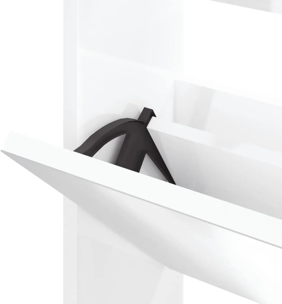 Sapateira + espelho 3 divisórias 63x17x102,5cm branco brilhante