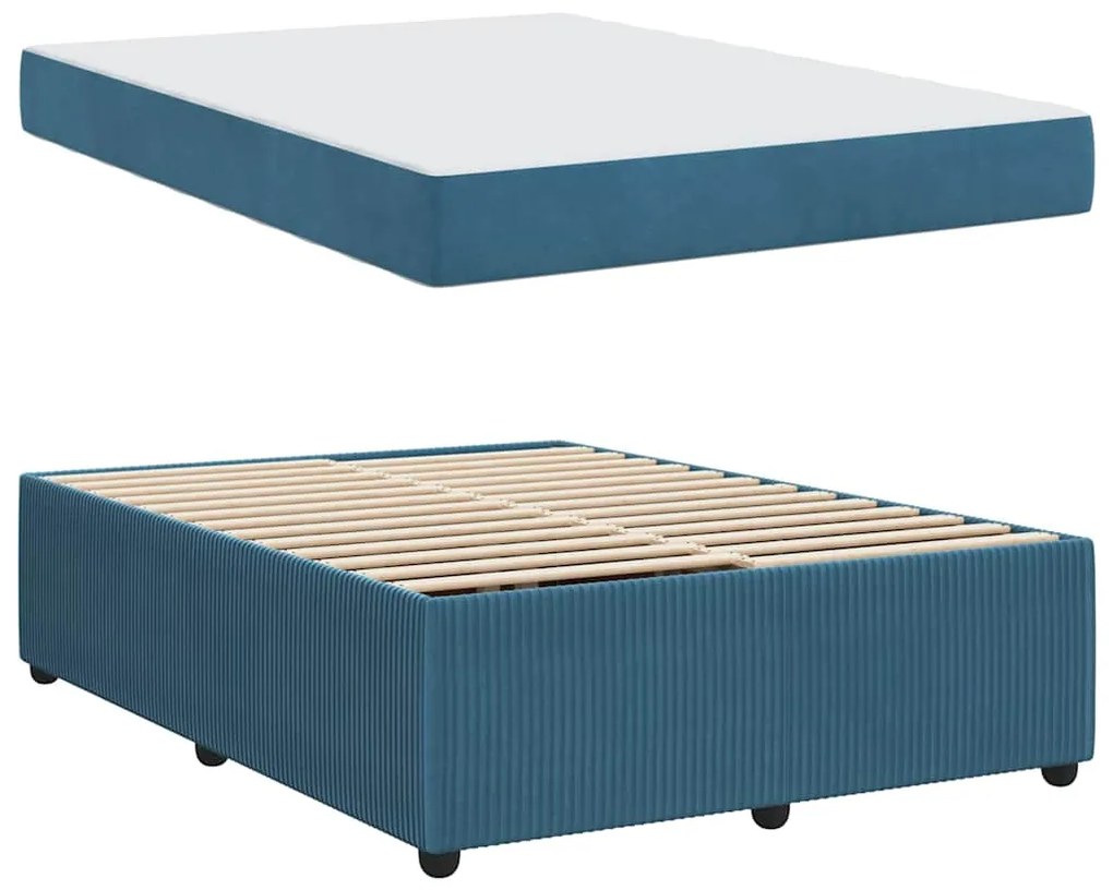 Estrutura de cama com colchão Outros Azul 140 x 200 cm Veludo